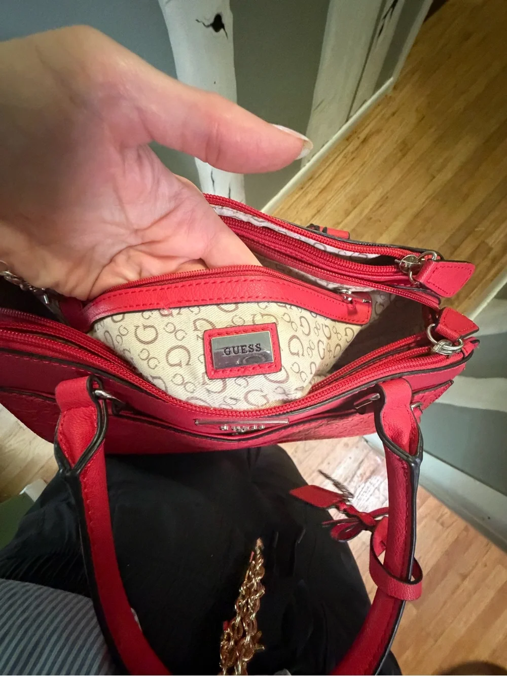 GUESS Coral Red Signature Satchel Bag